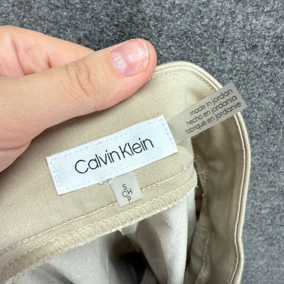 Calvin Klein Pants Women S Small Beige Mid Rise Flat Front Pull On Skinny Cotton - Picture 6 of 8